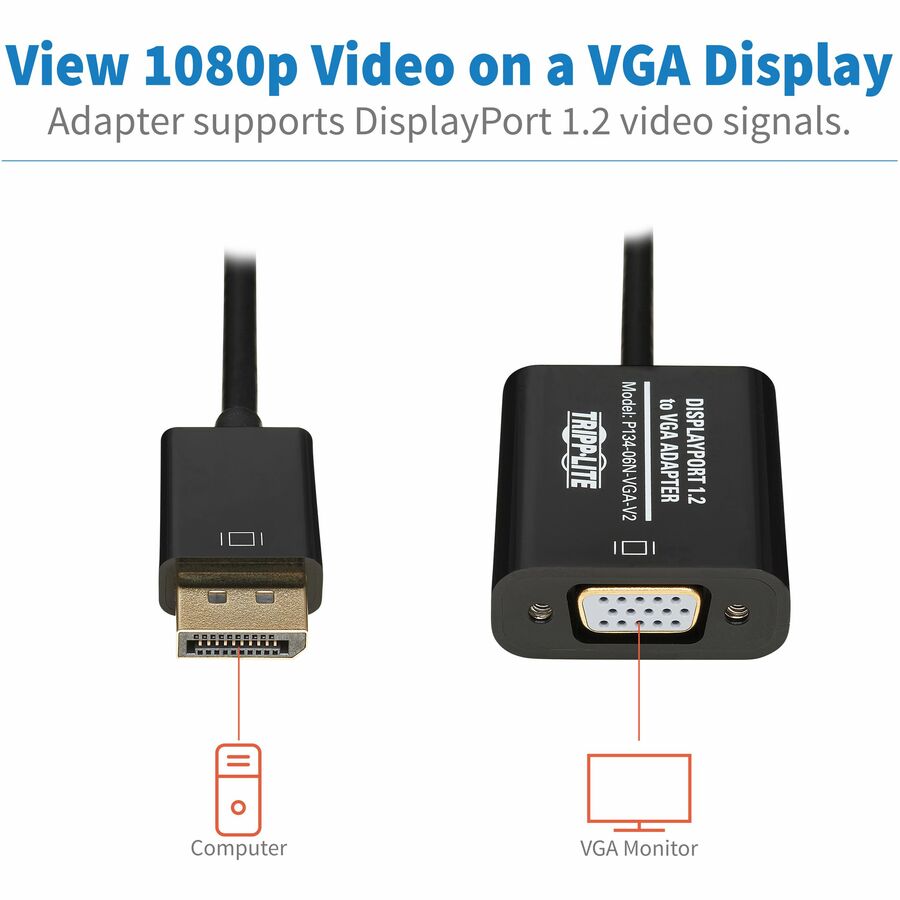 Tripp Lite P134-06N-Vga-V2 Displayport To Vga Active Adapter Video Converter , Dp Ver 1.2 (M/F), 6-In. (15.24 Cm)