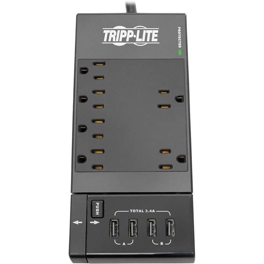 Tripp Lite Protect It! 6-Outlet Surge Protector, 4 Usb Ports, 6 Ft. Cord, 1080 Joules, Diagnostic Led, Black Housing