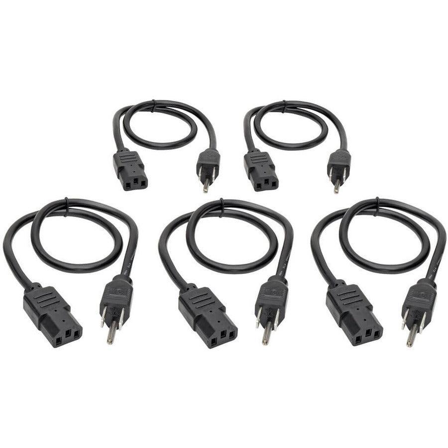 Tripp Lite Standard Computer Power Cord Lead Cable, 10A, 18Awg (Nema 5-15P To Iec-320-C13), 5-Pack, 0.61 M (2-Ft.)