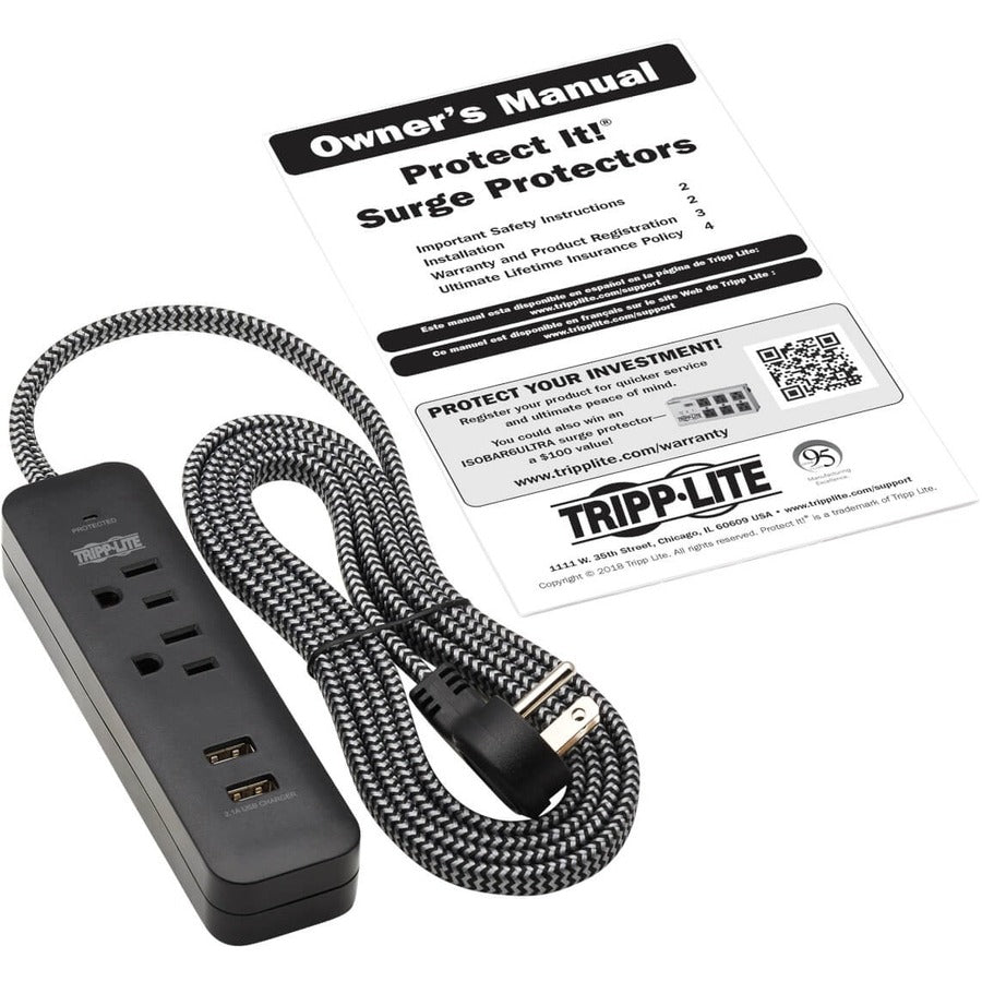 Tripp Lite Tlp206Usb Surge Protector Black 2 Ac Outlet(S) 110 - 125 V 1.83 M
