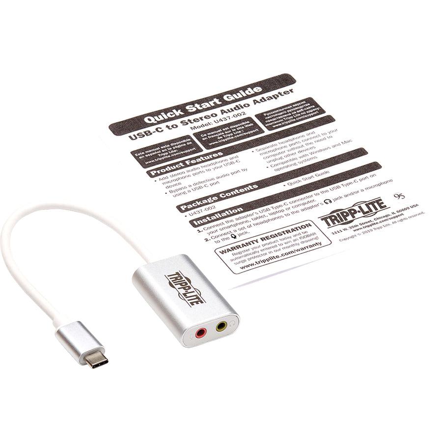 Tripp Lite U437-002 2-Port Usb-C To 3.5 Mm Stereo Audio Adapter - Usb 2.0, Silver