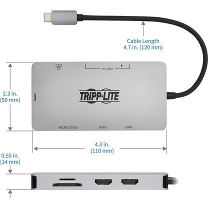 Tripp Lite U442-Dock8-Gg Notebook Dock/Port Replicator Wired Usb 3.2 Gen 1 (3.1 Gen 1) Type-C Black, Grey