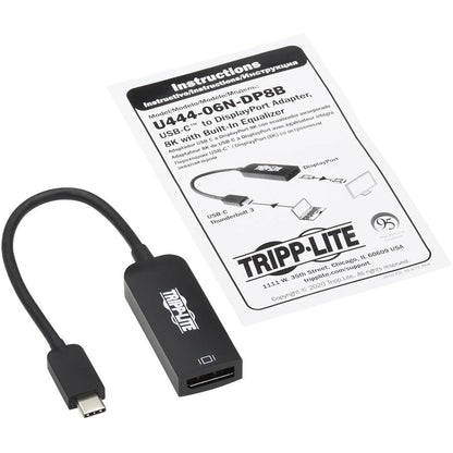 Tripp Lite U444-06N-Dp8B Usb-C To Displayport Active Adapter Cable With Equalizer (M/F), Uhd 8K, Hdr, Dp 1.4, Black, 6 In. (15.2 Cm)