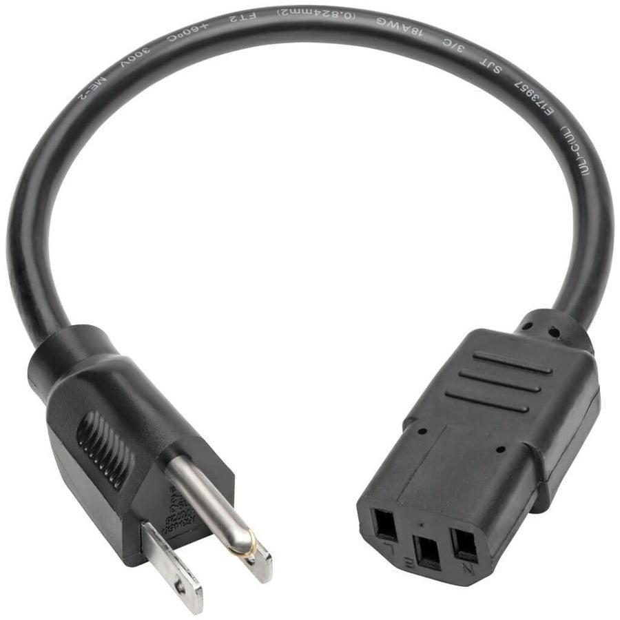 Tripp Lite Universal Computer Power Cord Lead Cable, 10A, 18Awg (Nema 5-15P To Iec-320-C13), 0.31 M (1-Ft.)