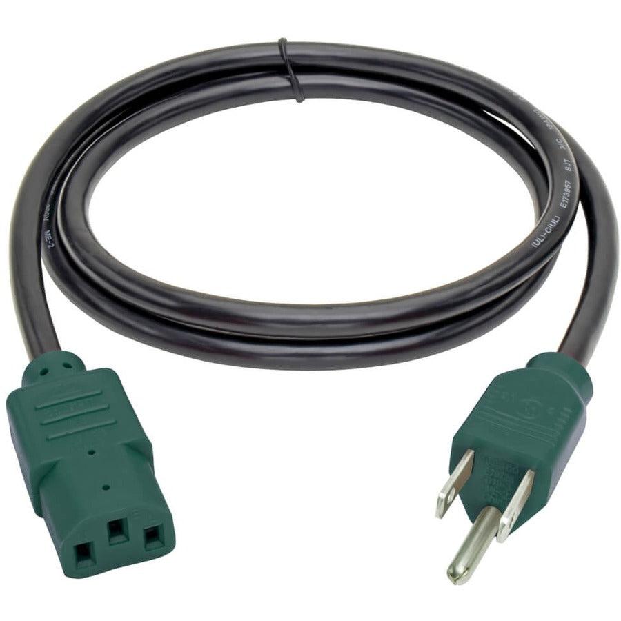 Tripp Lite Universal Computer Power Cord Lead Cable, 10A, 18Awg (Nema 5-15P To Iec-320-C13 With Green Plugs), 1.22 M (4-Ft.)