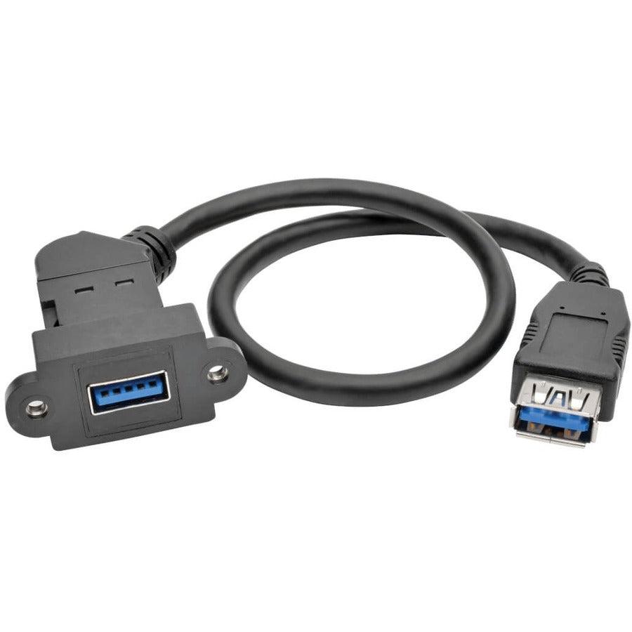 Tripp Lite Usb 3.0 All-In-One Keystone/Panel Mount Coupler Cable (F/F), Angled Connector, Black, 0.31 M (1-Ft.)