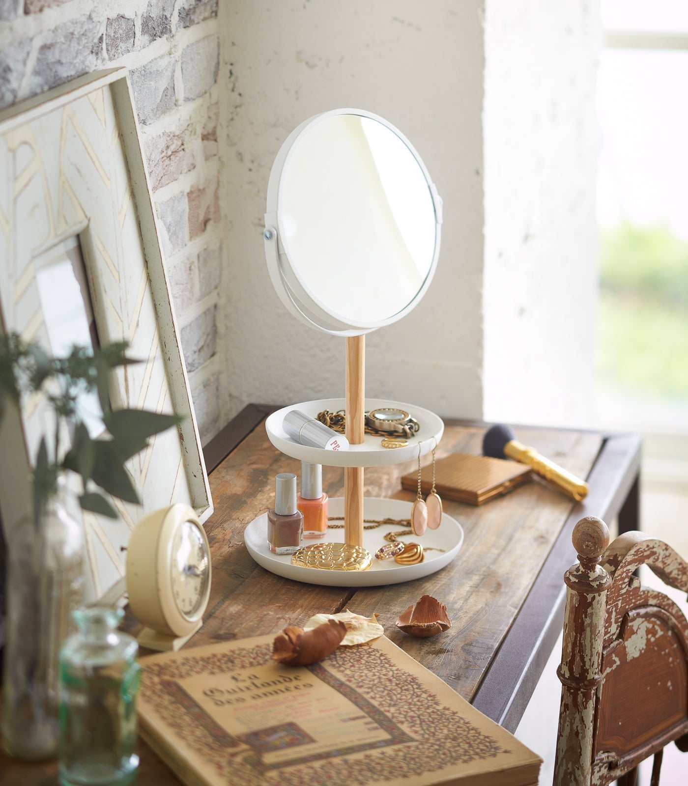 Two-Tier Jewelry Tray With Mirror - Steel + Wood