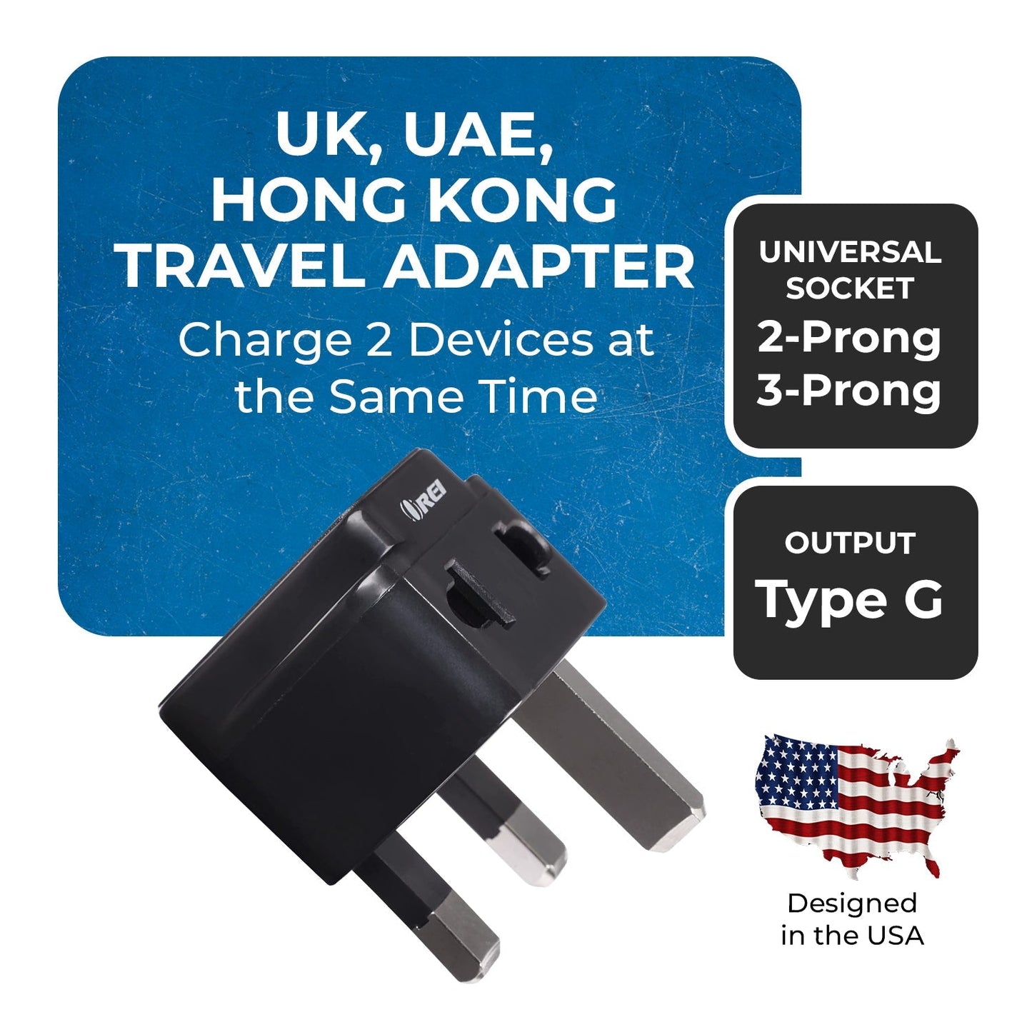 UK, Hong Kong Travel Adapter - 2 in 1 - Type G - Compact Design (DB-7)