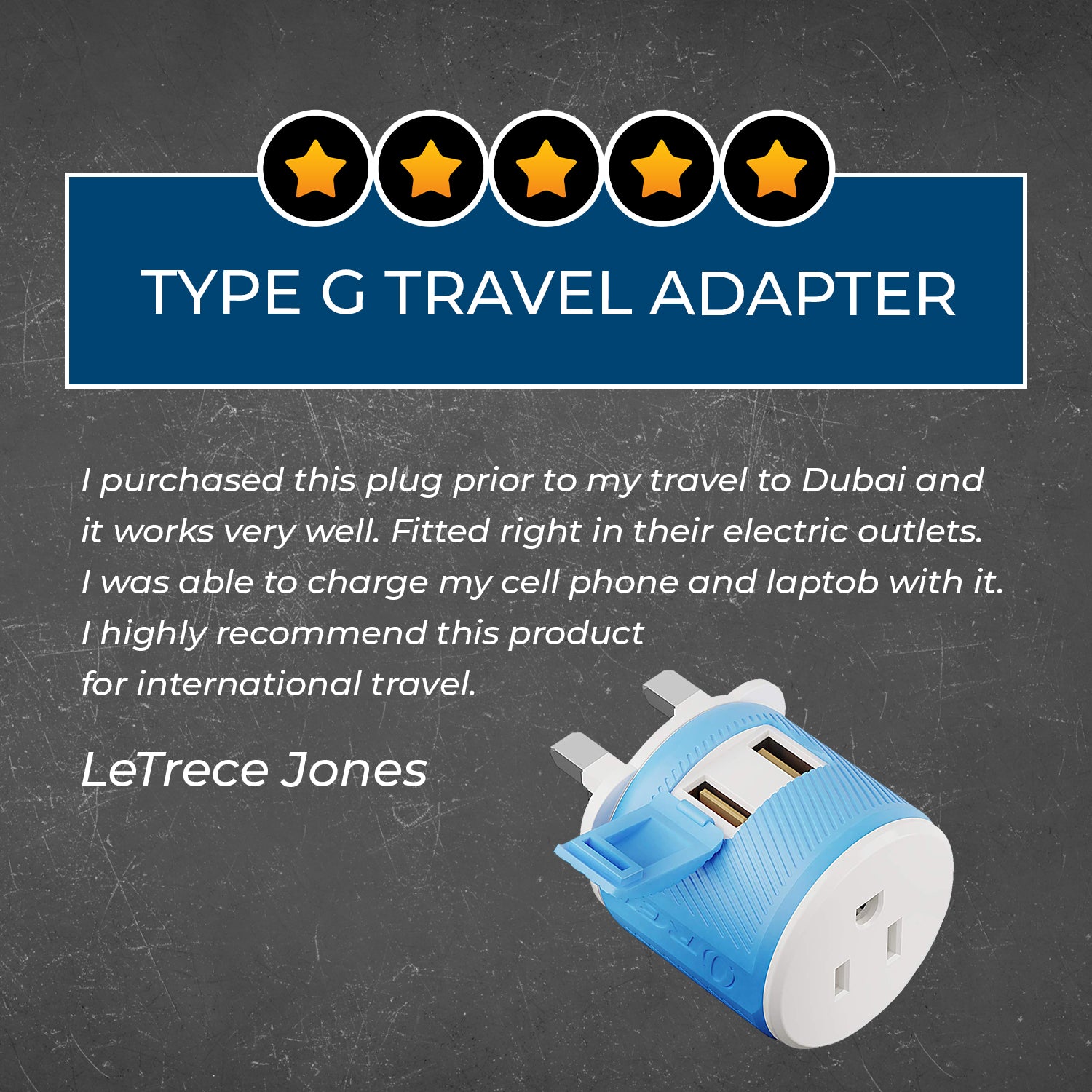 UK, Ireland Travel Adapter - 3 in 1 - 2 USB - Type G - Compact Design (U2U-7)