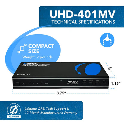 Ultra HD 4K Quad Multi-Viewer 4x1 HDMI Seamless Switch (UHD-401MV)