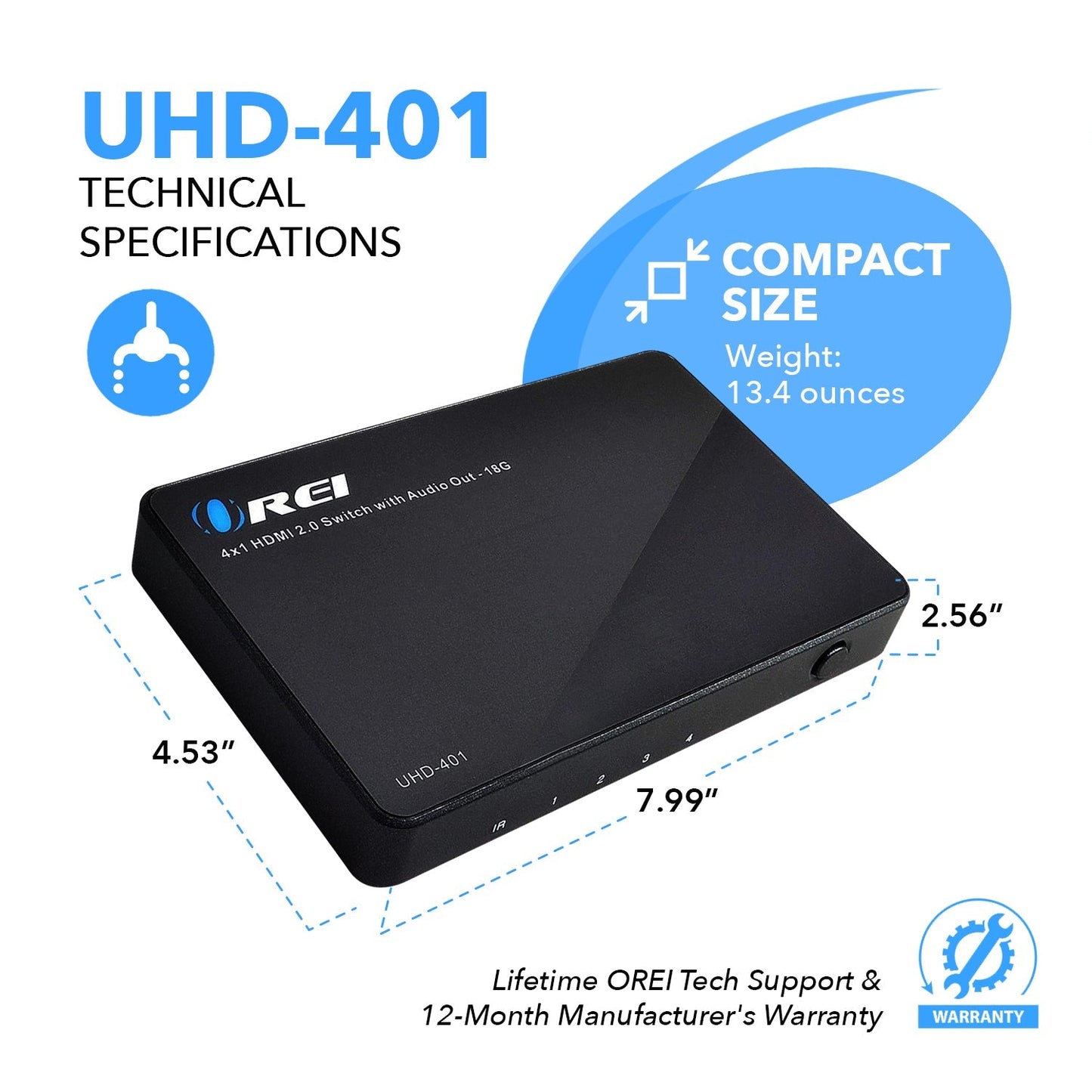 Ultra HD 4x1 HDMI Switch with Audio Extractor & IR Remote (UHD-401)