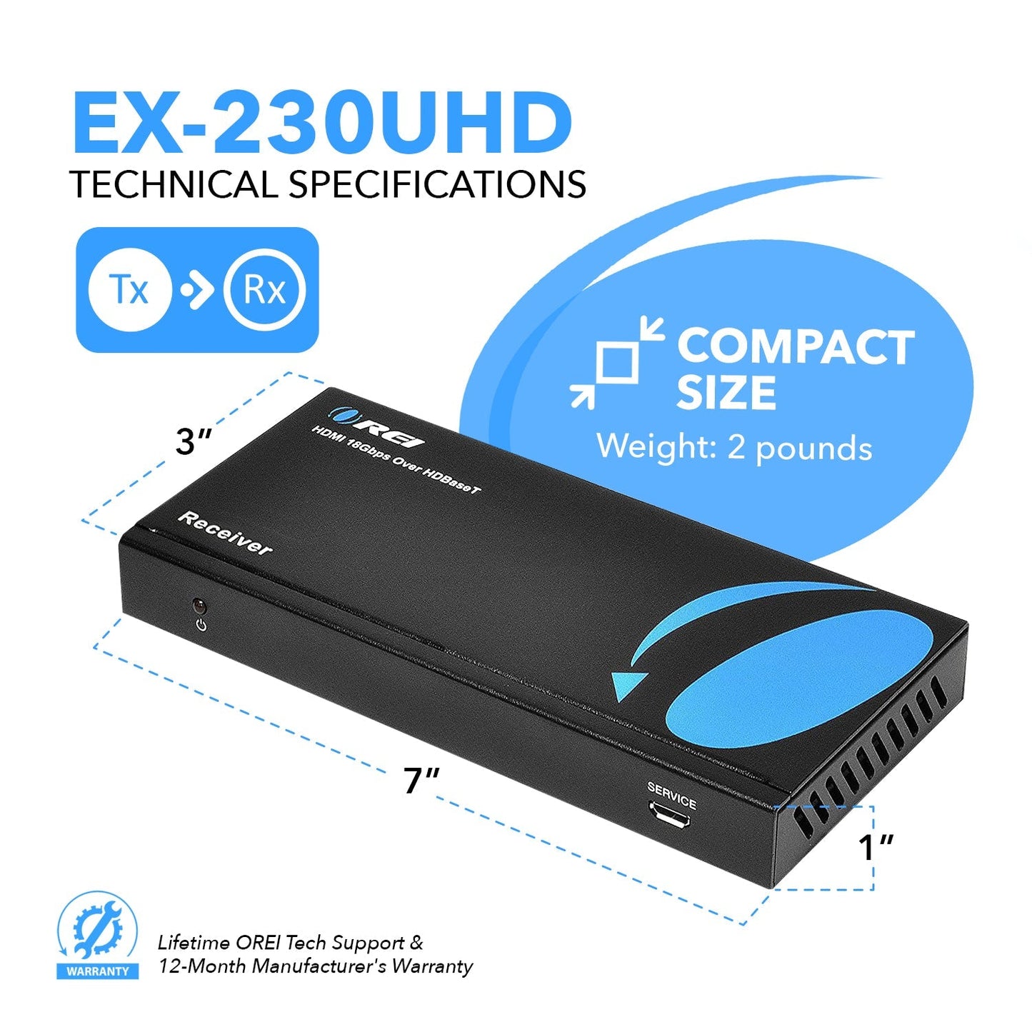 Ultra HD HDBaseT HDMI Extender Upto 230ft @4K Over Cat5e/6 (EX-230UHD)