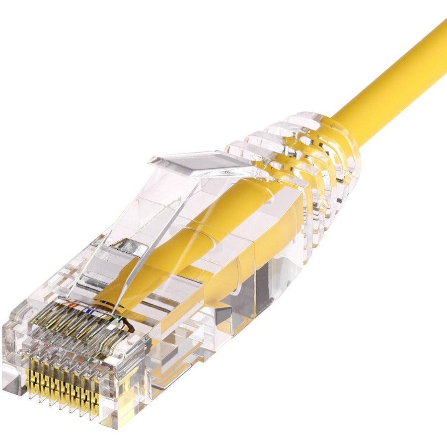 Unirise ClearFit Slim 28AWG Cat6A Patch Cable, Snagless, Yellow, 9ft