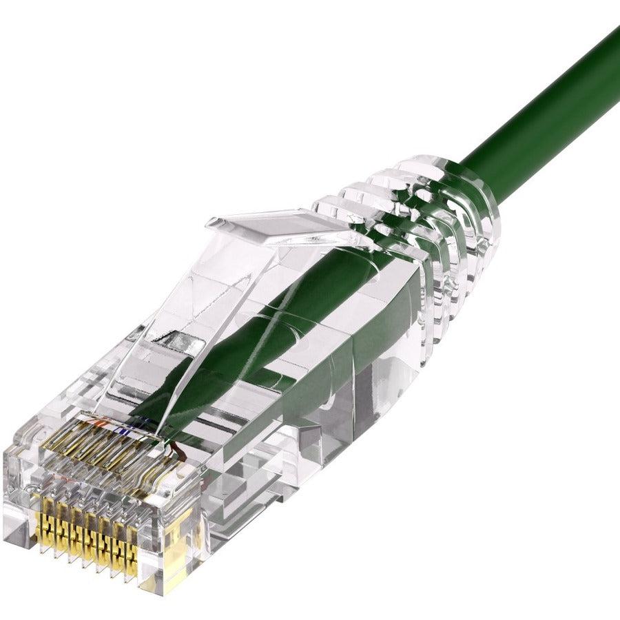 Unirise Clearfit Slim&trade; Cat6A 28AWG Patch Cable, Snagless, Green, 7ft