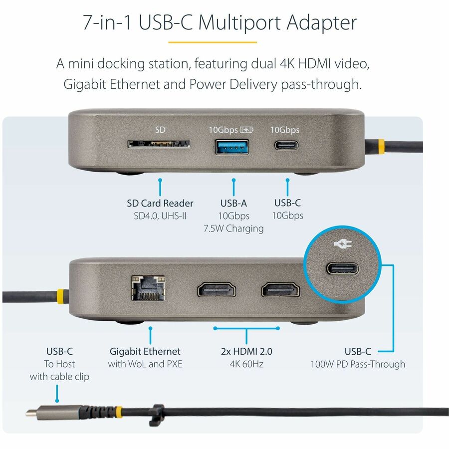 Usb C Multiport Adapter 2X,4K 60Hz Hdmi/Usb 10Gbps Hub/100W Pd