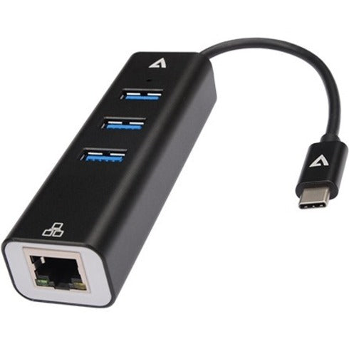 V7 Gigabit Ethernet Adapter Usb-C Male To Usb A Female X 3, Rj45 Black