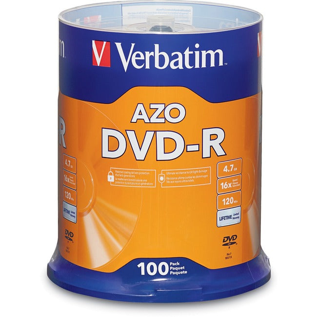 Verbatim Azo Dvd-R 4.7Gb 16X With Branded Surface-100Pk Spindle