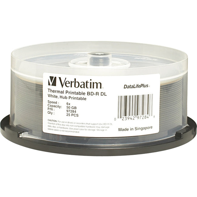 Verbatim Bd-R Dl 50Gb 6X Datalifeplus White Thermal Printable, Hub Printable-25P