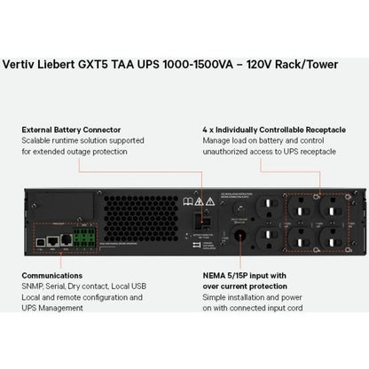 Vertiv Liebert Gxt5 Taa Ups - 1000Va/1000W 120V Online 2U Rack/Tower Ups