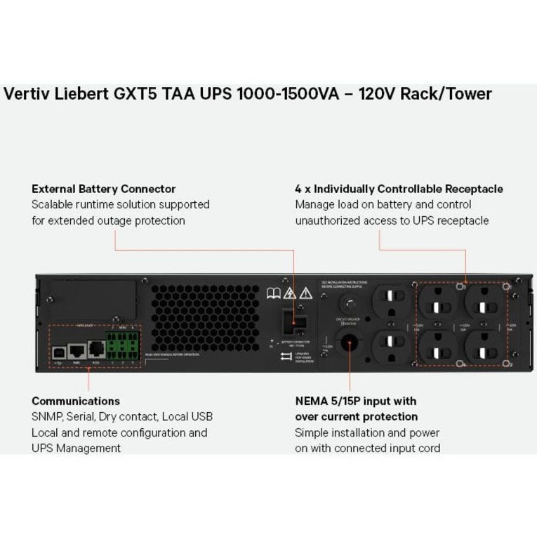 Vertiv Liebert Gxt5 Taa Ups - 1500Va/1350W 120V Online 2U Rack/Tower Ups