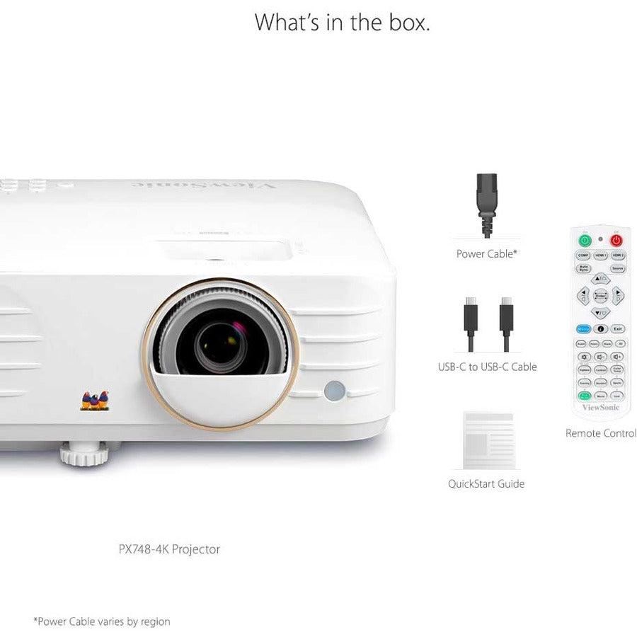 Viewsonic Px748-4K Data Projector Short Throw Projector 4000 Ansi Lumens Dlp 2160P (3840X2160) White