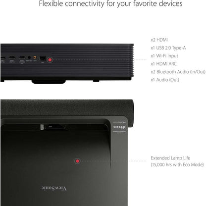 Viewsonic X2000B-4K Ultra Short Throw 4K Uhd Laser Projector With 2000 Ansi Lumens, Bt Speakers And Wi-Fi