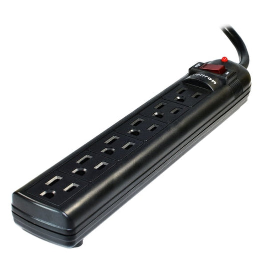 Weltron 6 Outlet Black Plastic Surge Protector W/ 20Ft Cord