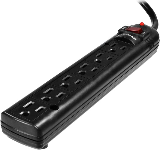 Weltron 6 Outlet Black Plastic Surge Protector W/ 6Ft Cord