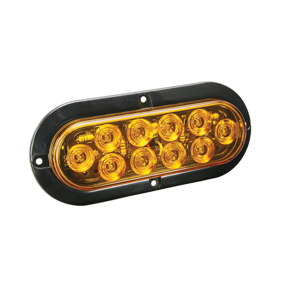 Wesbar LED Waterproof 6" Oval Surface Flange Mount Tail Light - Amber w/Black Flange Base