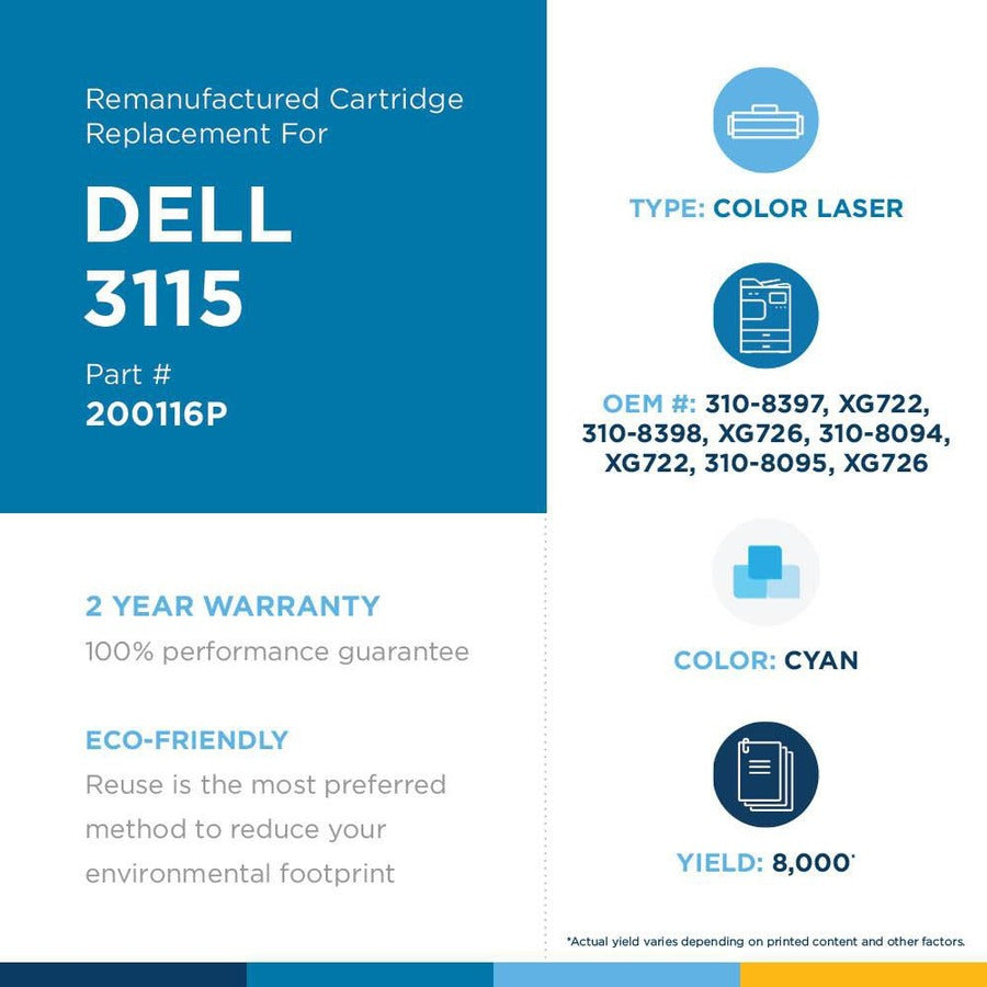 West Point High Yield Laser Toner Cartridge - Alternative For Dell (310-8094, 310-8095, 310-8397, 310-8398, Xg722, Xg726) - Cyan Pack