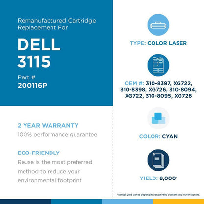 West Point High Yield Laser Toner Cartridge - Alternative For Dell (310-8094, 310-8095, 310-8397, 310-8398, Xg722, Xg726) - Cyan Pack