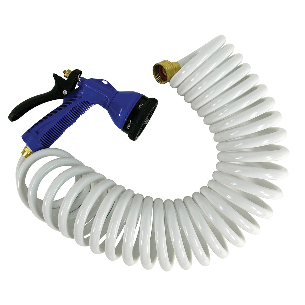 Whitecap 50&#39; White Coiled Hose w/Adjustable Nozzle