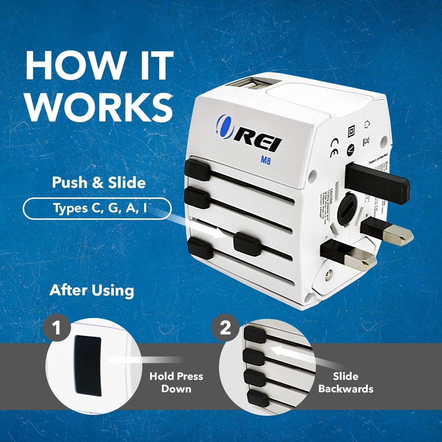 World Travel Adapter Plug International- All in One- 2 USB- Compact Design (M8_White)