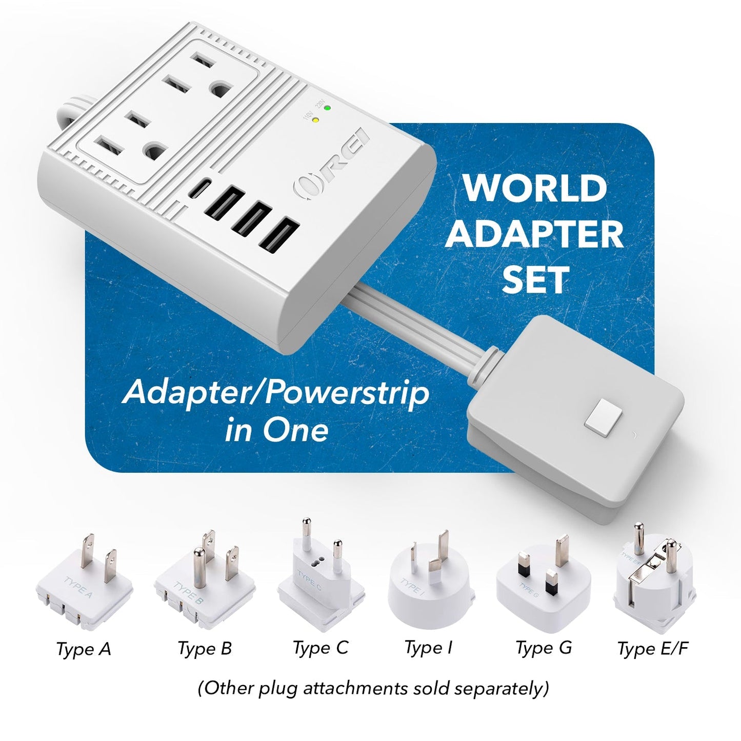 World Travel Adapter Plug International- All in One- 3 USB- Compact Design (M8 Max)