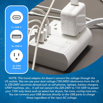 World Travel Adapter Plug International- All in One- 3 USB- Compact Design (M8 Max)