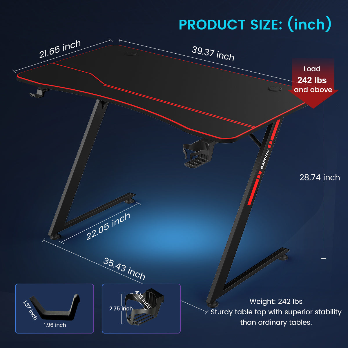 Z -Shaped Series RGB Gaming Desk Z09