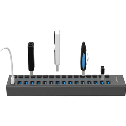 16-Port Usb 3.0 Data Hub &,Charger W/ Individual Sw 90 Watts