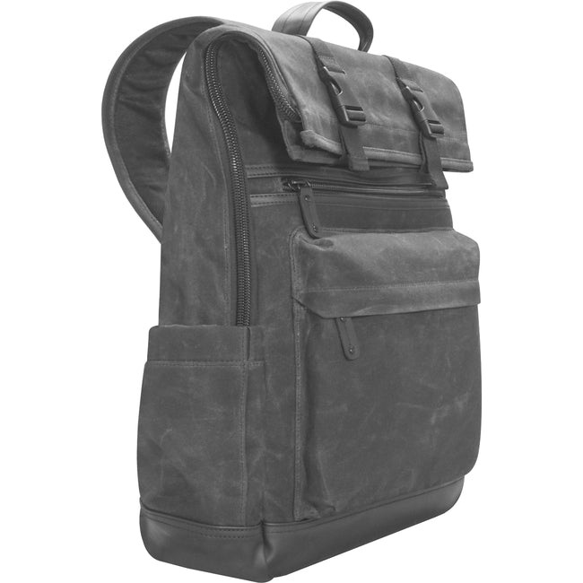 16In Elite Canvas Backpack Blk,Rolltop Quick Access Pocket