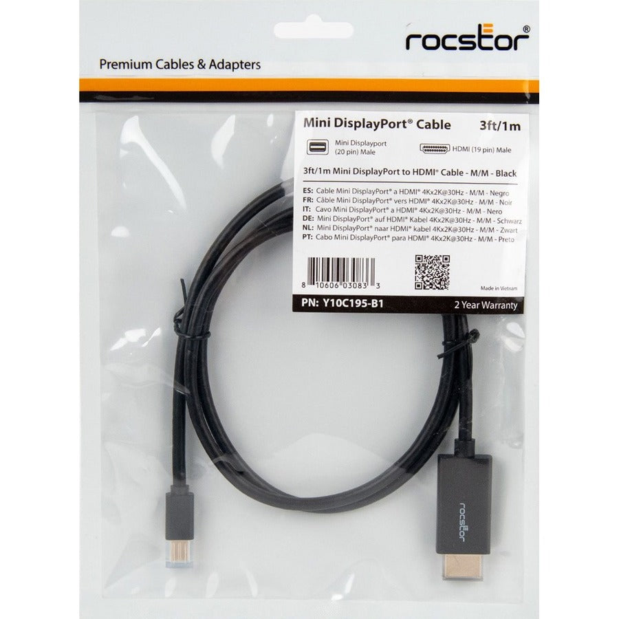 3Ft Mini Displayport To Hdmi,M/M 4Kx2K 30Hz Cable Black