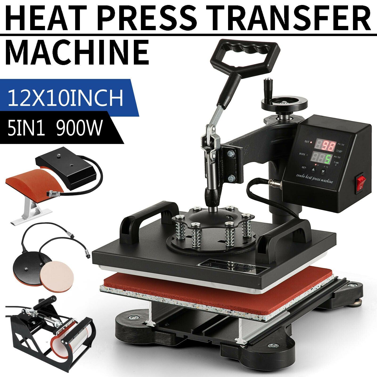 5 In 1 Heat Press Machine Swing Away Digital Sublimation T-Shirt /Mug/Plate Hat