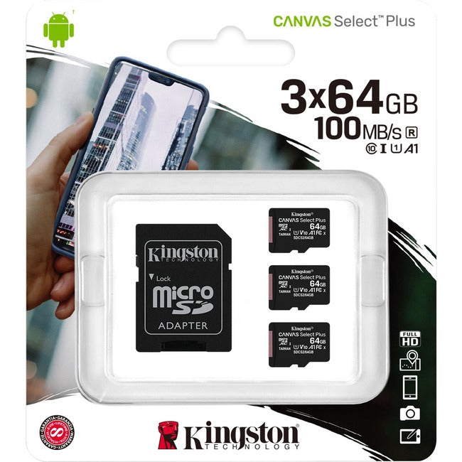 64Gb Micsdxc Canvas Select,Plus 100R A1 C10 3Pk + Single***