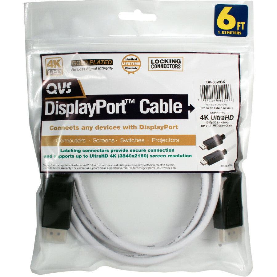 6Ft Displayport Ultrahd 4K Wht,Cable W/Black Connectors & Latches