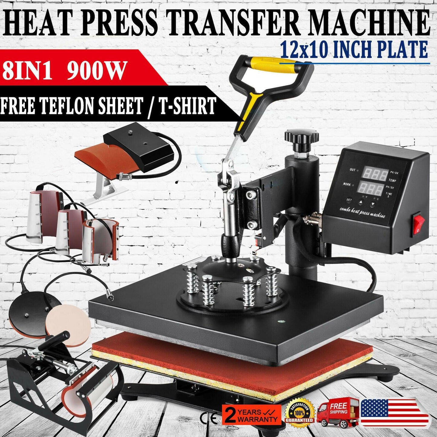 8 In 1 Digital T-Shirt Heat Press Machine Sublimation For Mug Plate Hat Printer