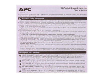 Apc P11Vnt3 Performance Surgearrest 11-Outlet/ 3020 Joules 120V Surge Protector, W/ Phone (Splitter) & Coax & Ethernet Protection