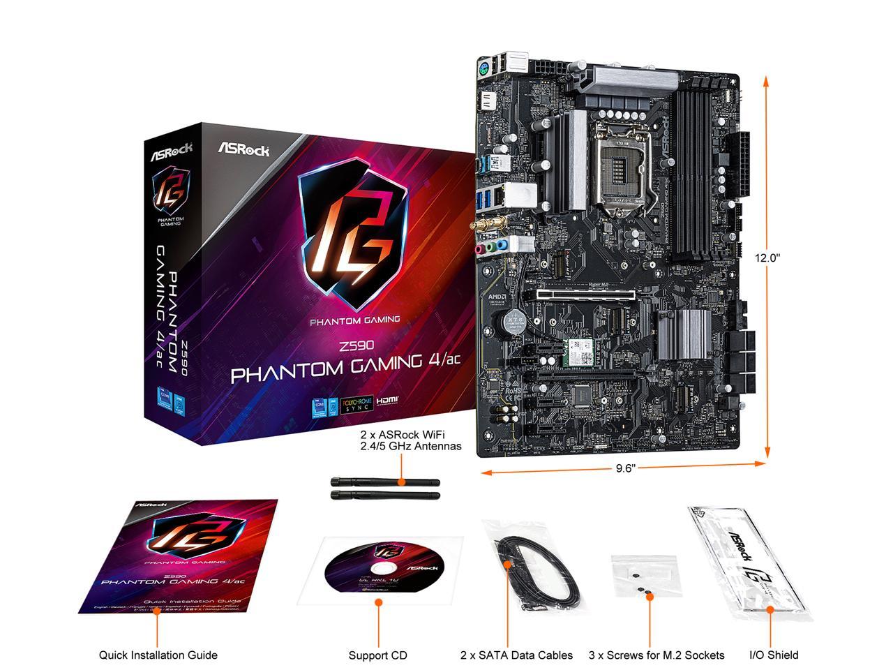 Asrock Z590 Phantom Gaming 4/Ac Lga 1200 Intel Z590 Sata Z590 PHAN