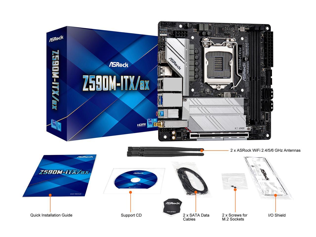 Asrock Z590M-Itx/Ax Lga 1200 Intel Z590 Sata 6Gb/S Mini Itx Intel Motherboard