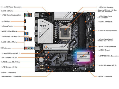 Asrock Z590M Pro4 Lga 1200 Intel Z590 Sata 6Gb/S Micro Atx Intel Motherboard