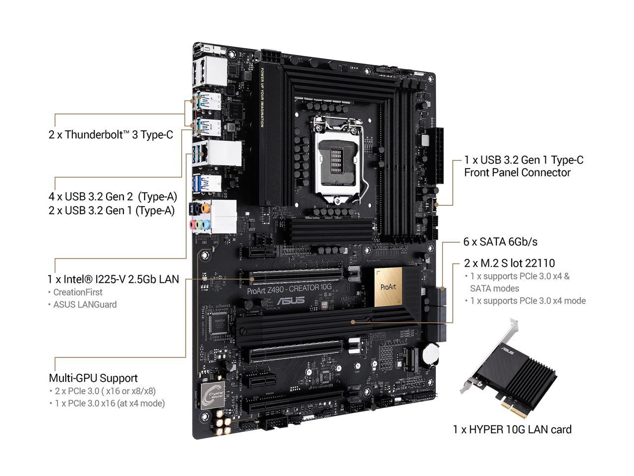 Asus Proart Z490-Creator 10G Lga 1200 Intel Z490 Sata 6Gb/S Atx Intel Motherboard (12+2 Power