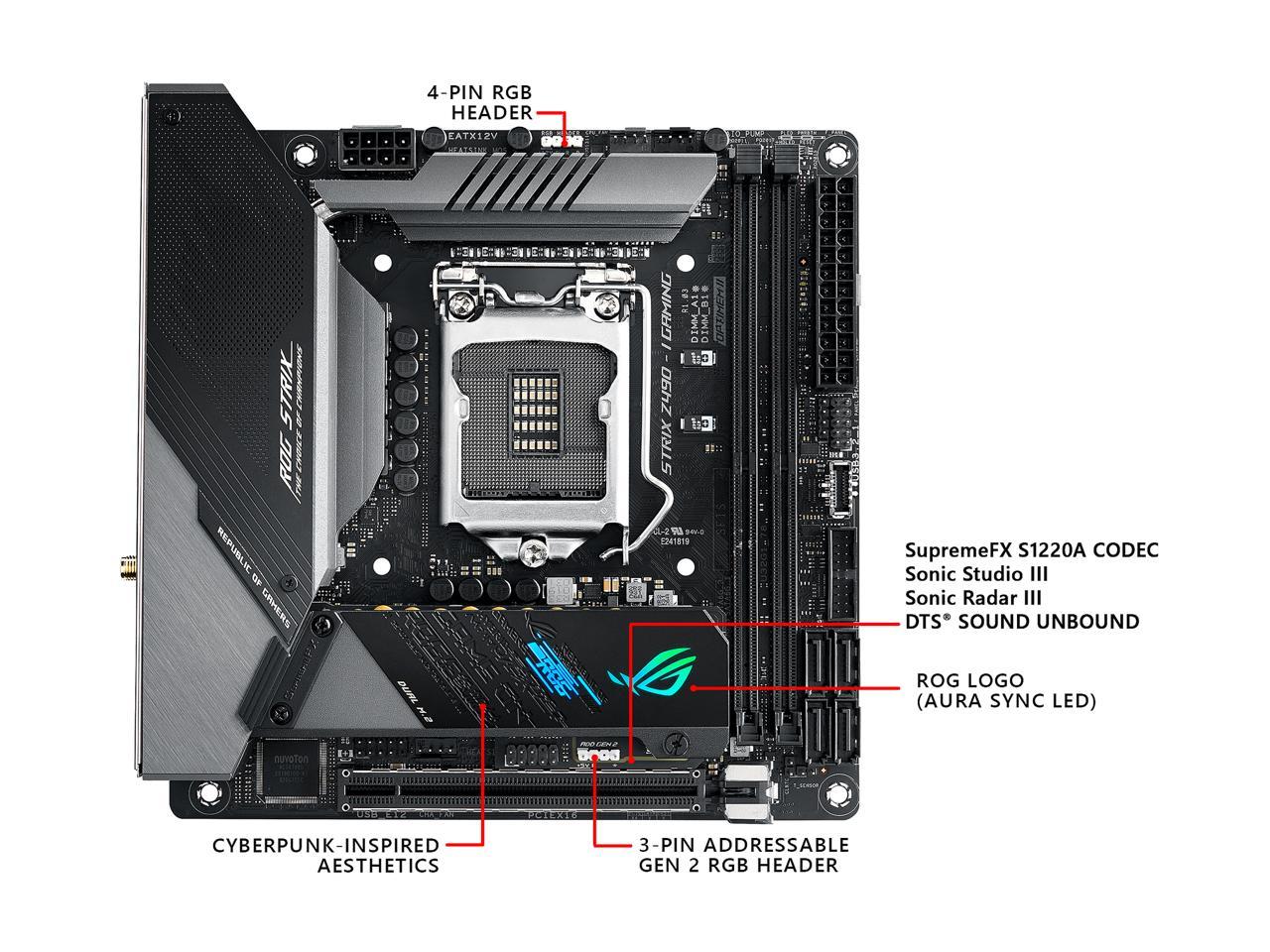 Asus Rog Strix Z490-I Gaming (Wifi 6) Lga 1200 (Intel 10Th Gen) Intel Z490  Sata 6Gb/S Mini Itx Intel