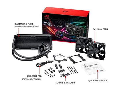 Asus Rog Strix Lc 240 Rgb All-In-One Liquid Cpu Cooler 240Mm Radiator, Intel 115X/2066 And Amd